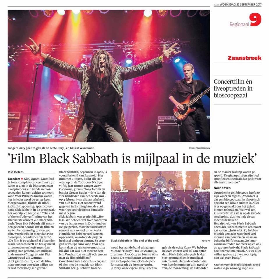 Sick Sabbath in het Noord Hollands Dagblad
